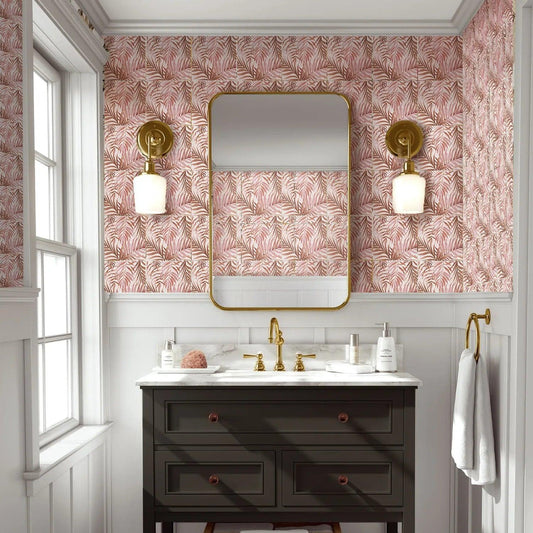 Salmon Botanical Leaves Self-Adhesive Textured Vinyl Tiles Stickers - artwallmelbourne