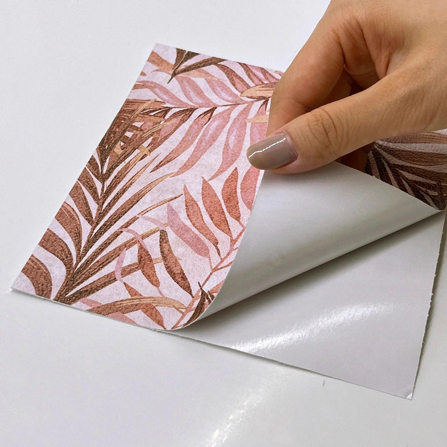Salmon Botanical Leaves Self-Adhesive Textured Vinyl Tiles Stickers - artwallmelbourne