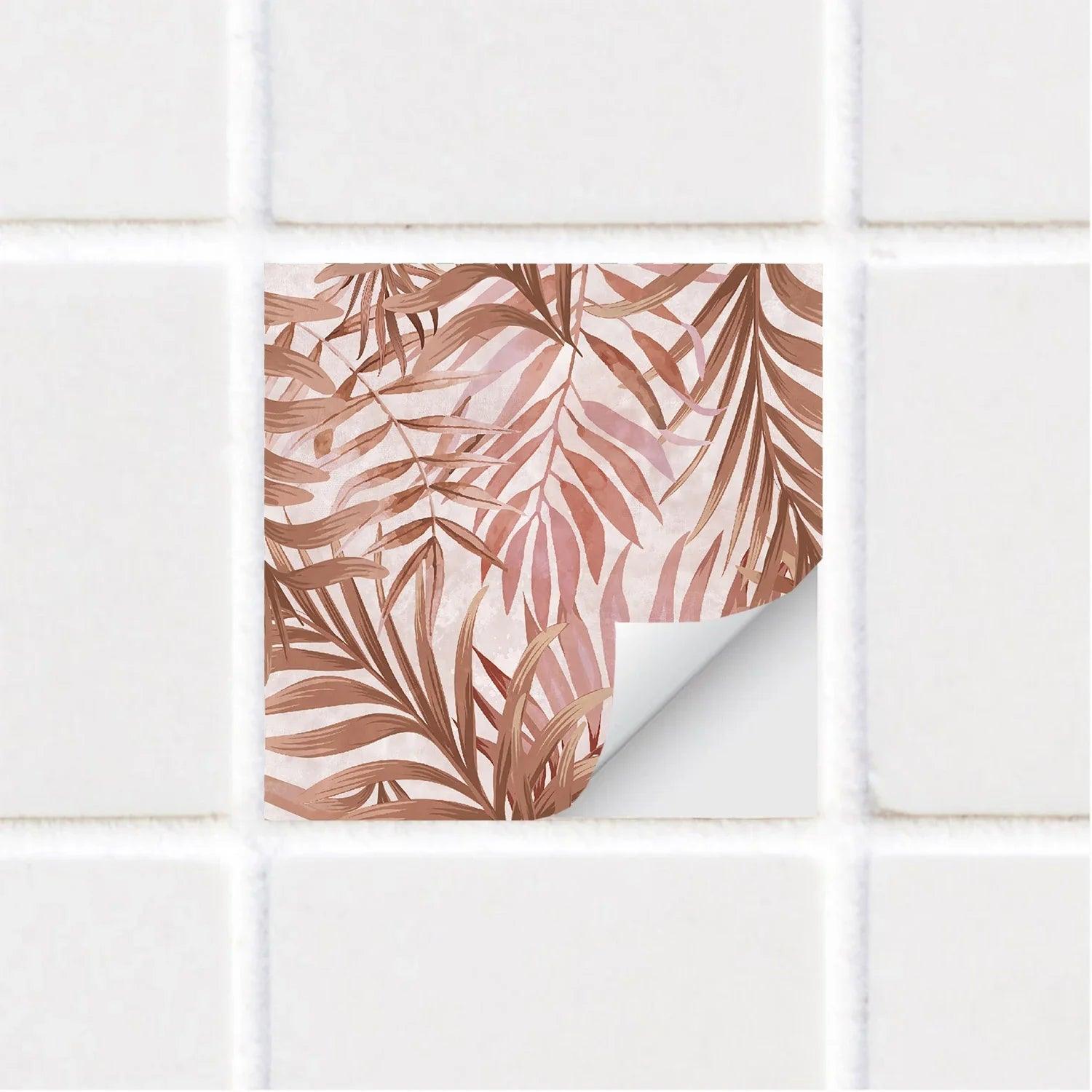 Salmon Botanical Leaves Self-Adhesive Textured Vinyl Tiles Stickers - artwallmelbourne