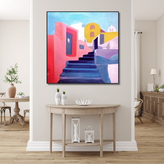 Sunlit Steps – Mediterranean Abstract Painting Artwork - Art Wall Melbourne