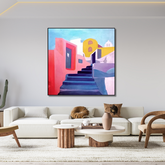 Sunlit Steps – Mediterranean Abstract Painting Artwork - Art Wall Melbourne