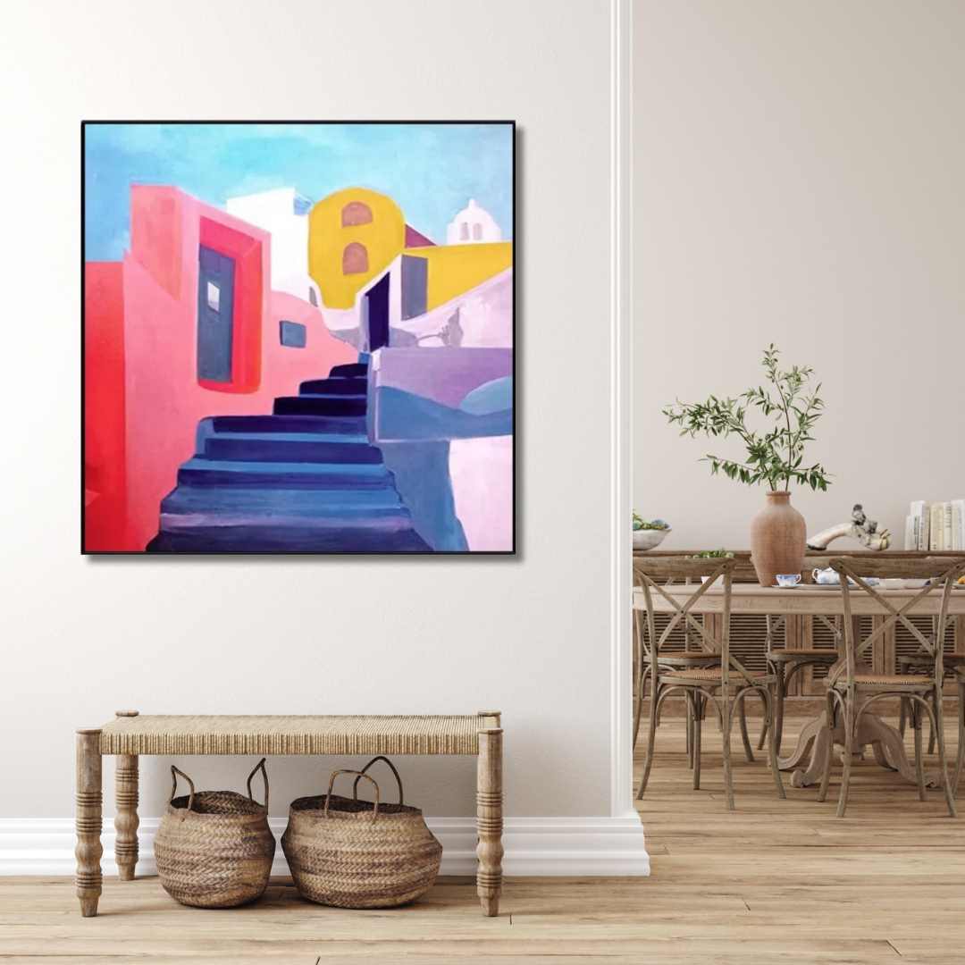 Sunlit Steps – Mediterranean Abstract Painting Artwork - Art Wall Melbourne