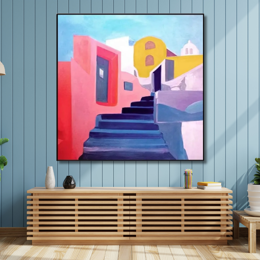 Sunlit Steps – Mediterranean Abstract Painting Artwork - Art Wall Melbourne