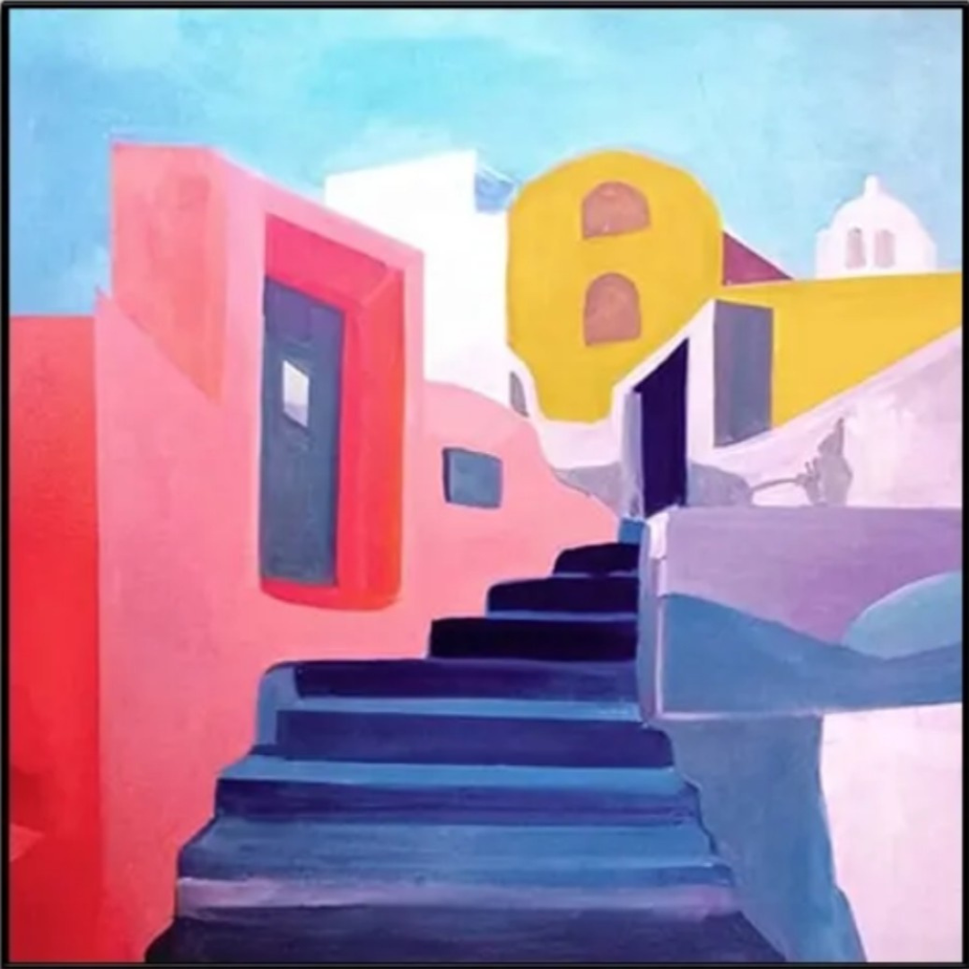 Sunlit Steps – Mediterranean Abstract Painting Artwork - Art Wall Melbourne