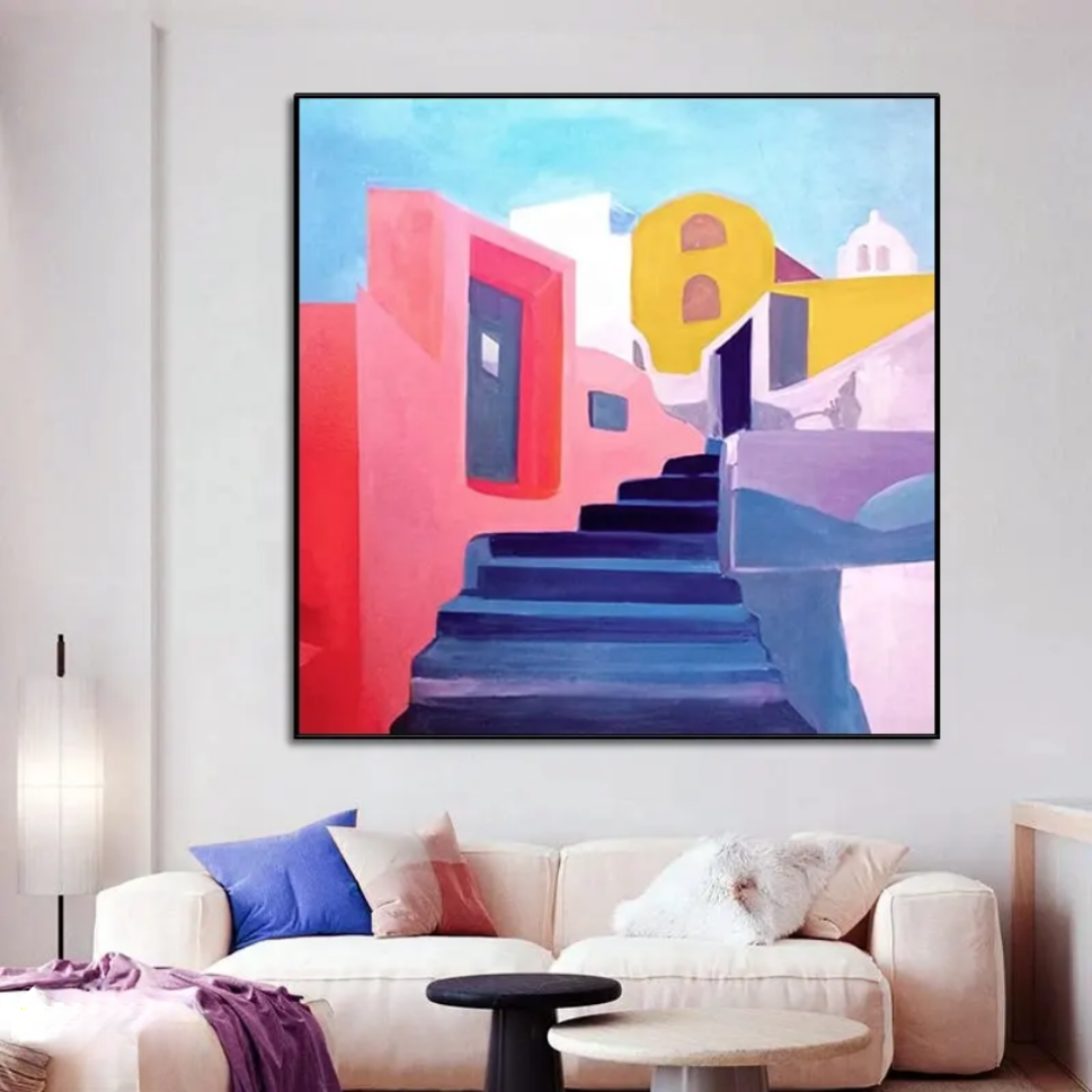 Sunlit Steps – Mediterranean Abstract Painting Artwork - Art Wall Melbourne
