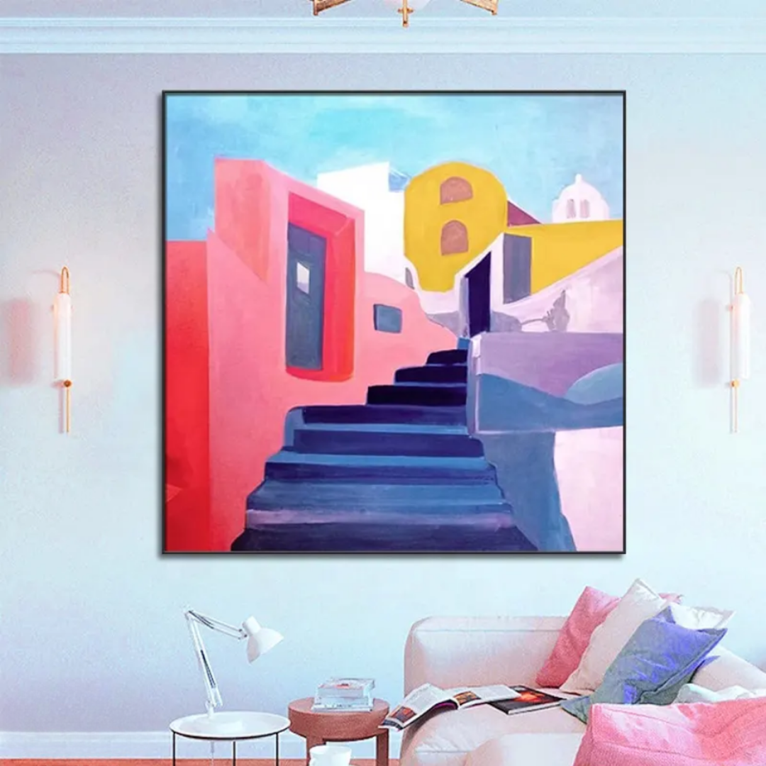 Sunlit Steps – Mediterranean Abstract Painting Artwork - Art Wall Melbourne