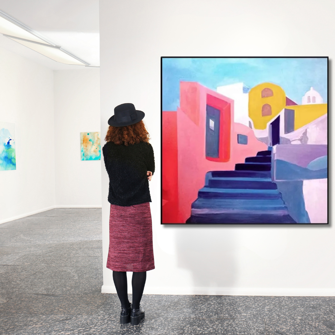 Sunlit Steps – Mediterranean Abstract Painting Artwork - Art Wall Melbourne