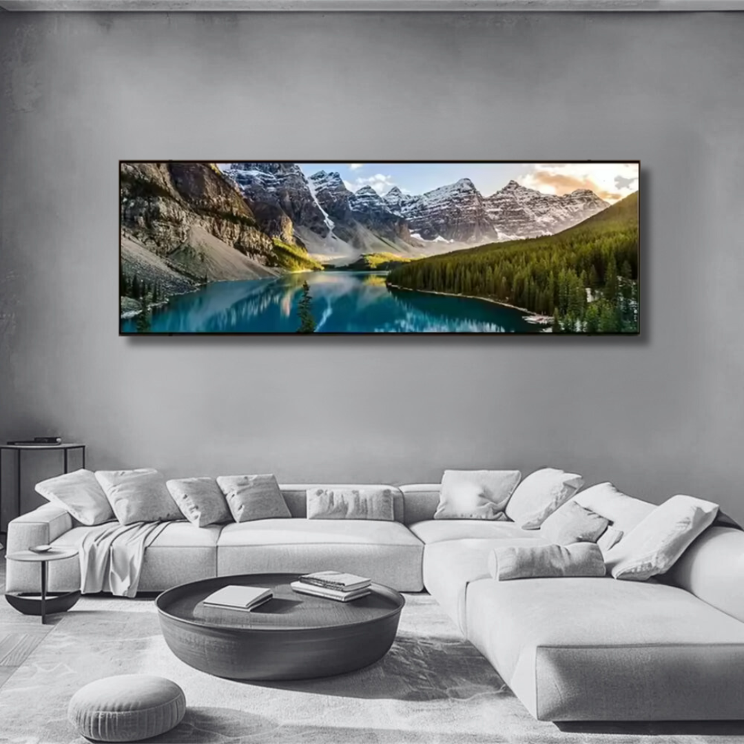 Tranquil Peaks – Panoramic Alpine Lake Canvas Print with Frame - Art Wall Melbourne