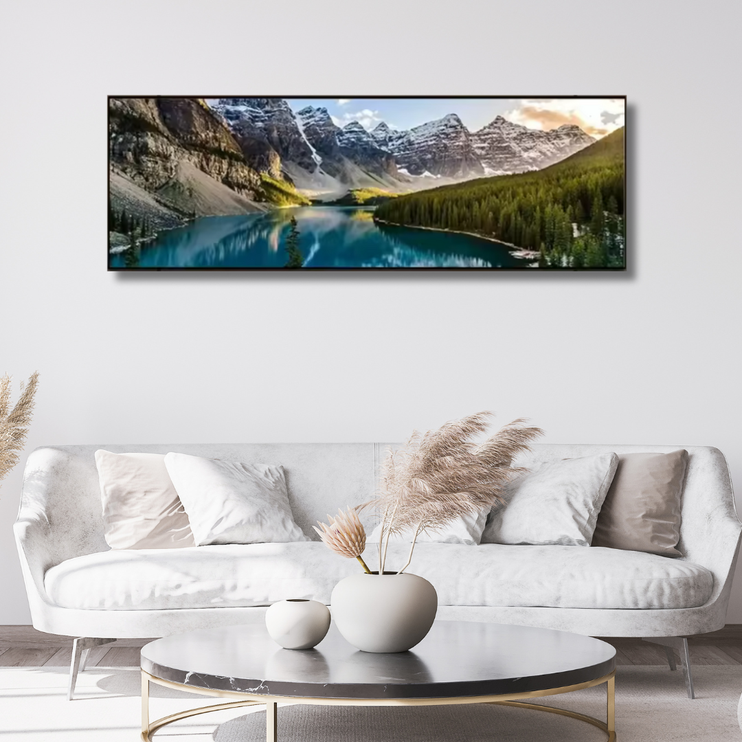 Tranquil Peaks – Panoramic Alpine Lake Canvas Print with Frame - Art Wall Melbourne