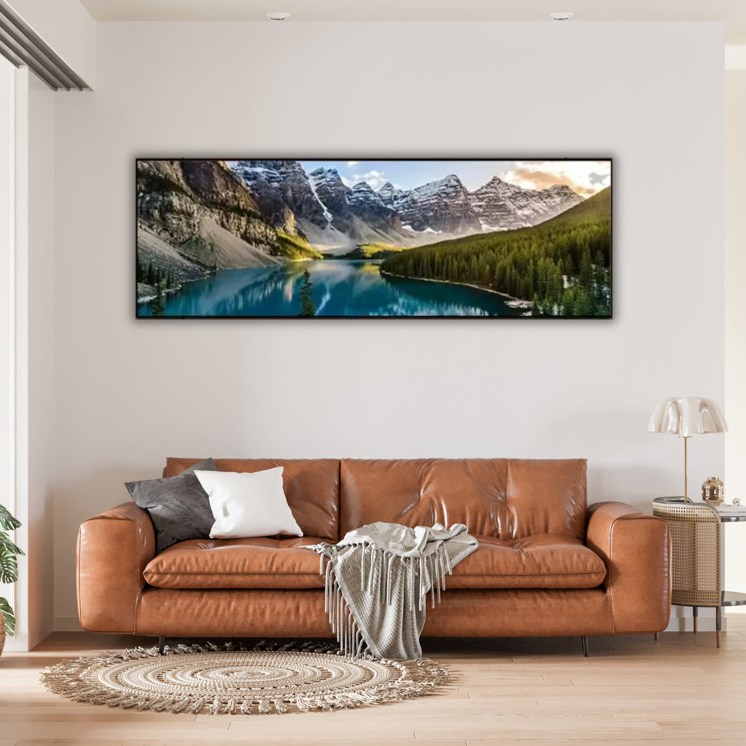 Tranquil Peaks – Panoramic Alpine Lake Canvas Print with Frame - Art Wall Melbourne