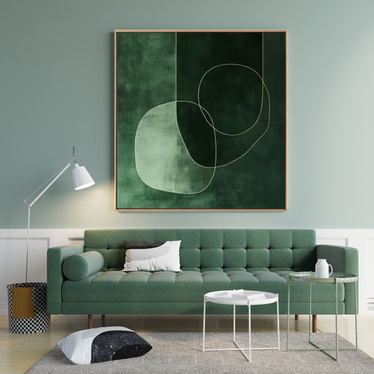 Verdant Geometry – Minimalist Green Wall Art Print (100x100cm) - Art Wall Melbourne