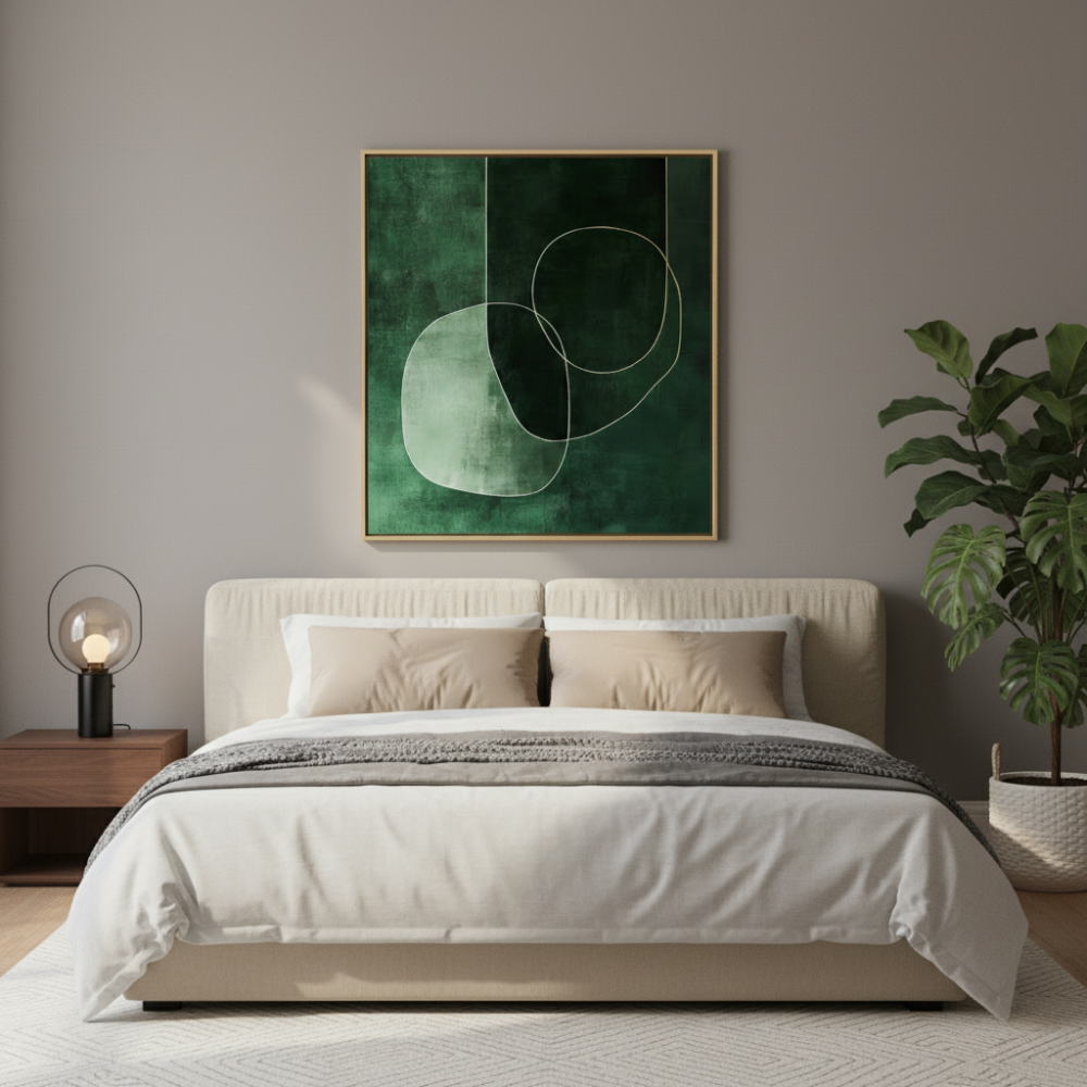 Verdant Geometry – Minimalist Green Wall Art Print (100x100cm) - Art Wall Melbourne