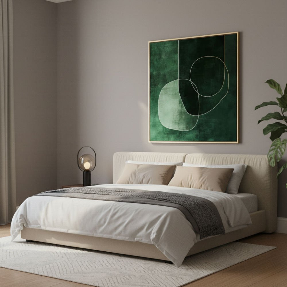 Verdant Geometry – Minimalist Green Wall Art Print (100x100cm) - Art Wall Melbourne