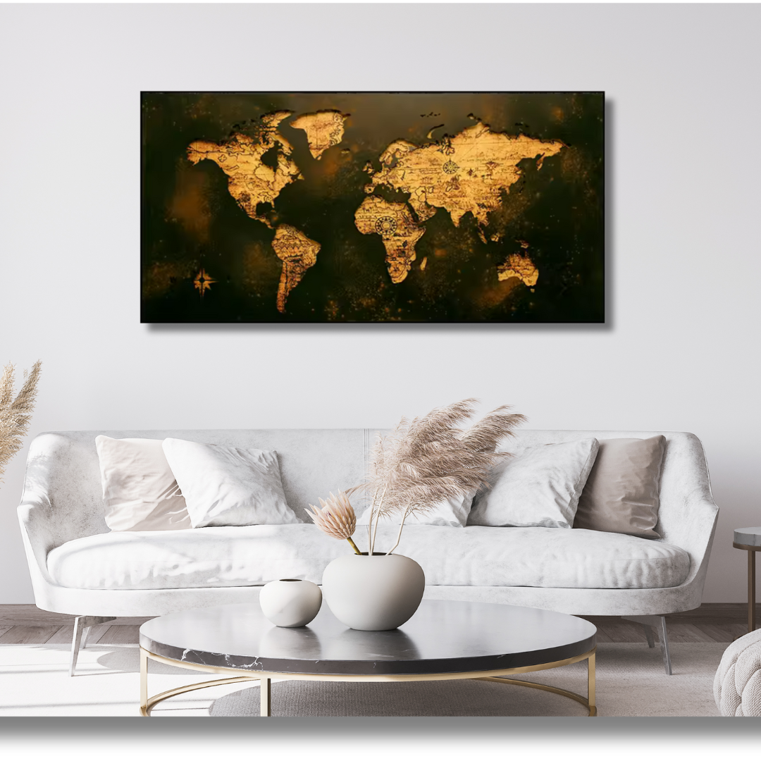 Vintage World Map Framed Canvas Print – 70x100cm Explorer Wall Art - Art Wall Melbourne