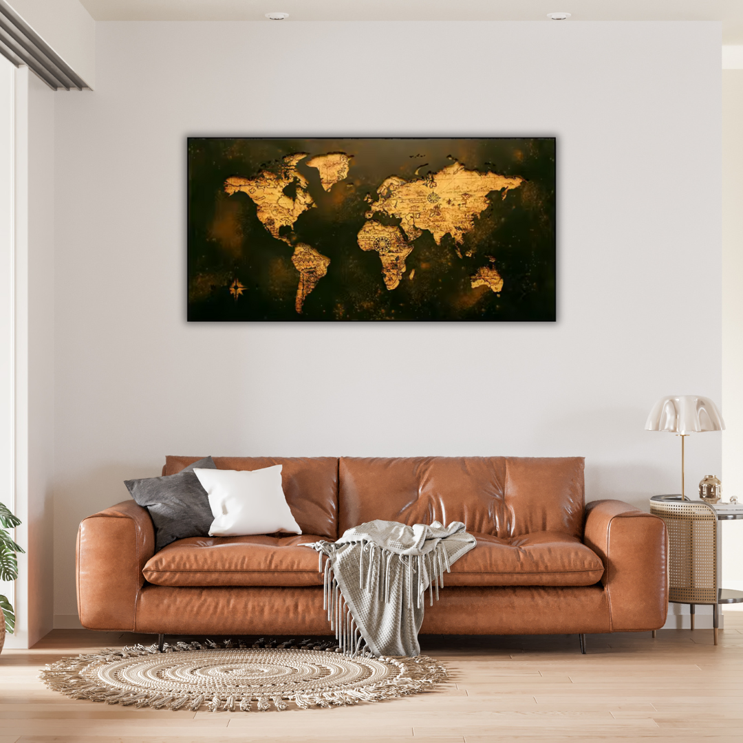 Vintage World Map Framed Canvas Print – 70x100cm Explorer Wall Art - Art Wall Melbourne