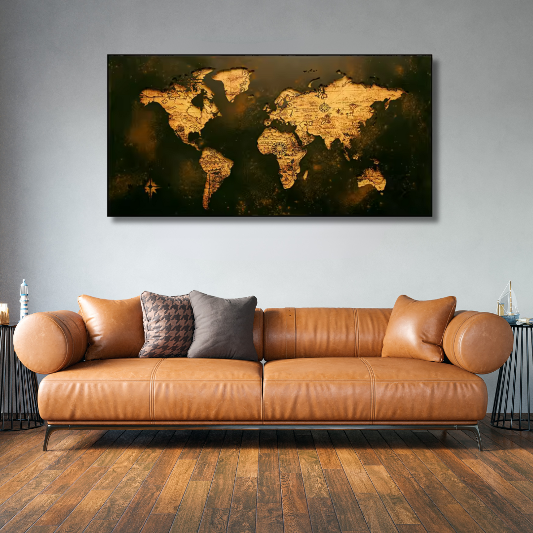 Vintage World Map Framed Canvas Print – 70x100cm Explorer Wall Art - Art Wall Melbourne