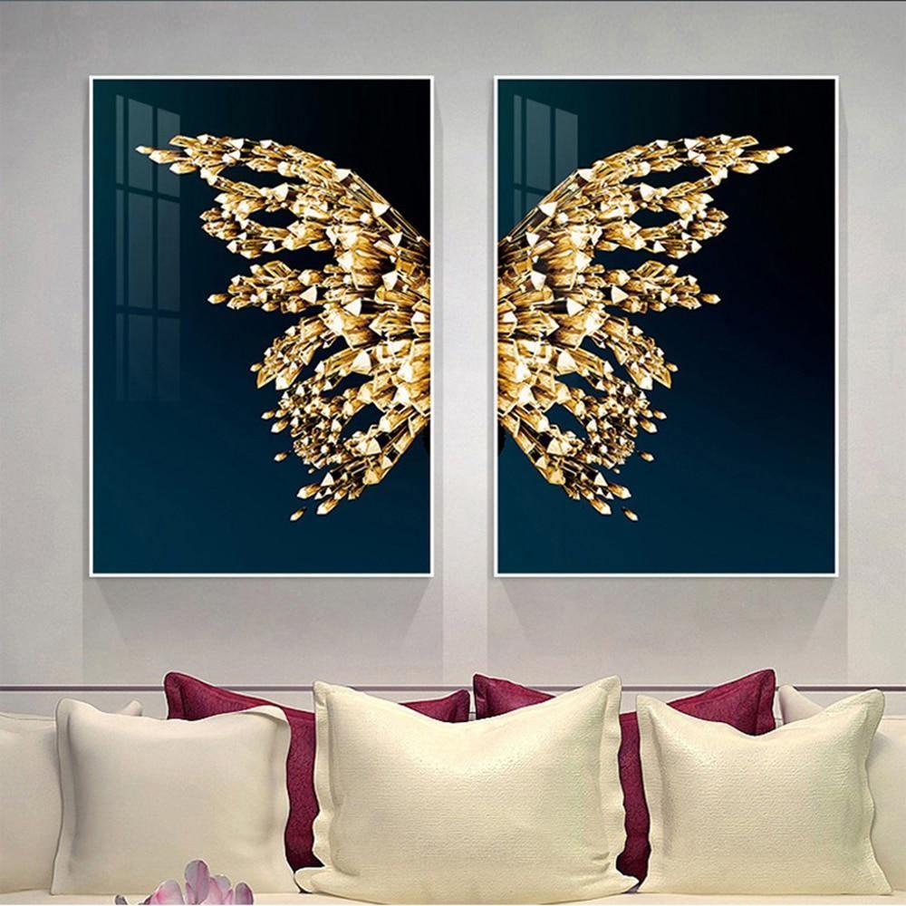 2 Pcs Set Golden Butterfly Wings Unframed Canavs Prints - Fansee Australia