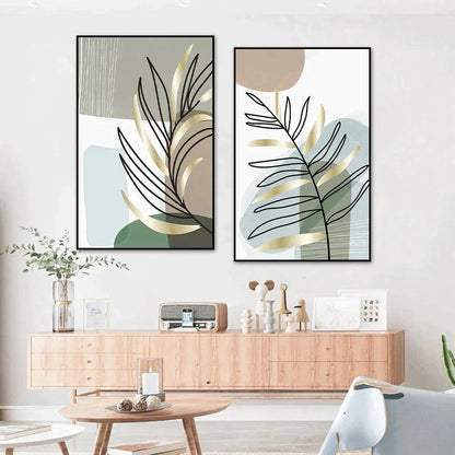 2 Piece Bohemian Leaf Abstract Framed Wall Art - Fansee Australia