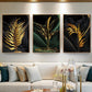 Black Abstract Gold Plant Leaves Wall Art Prints (60x90cm) - Fansee Australia