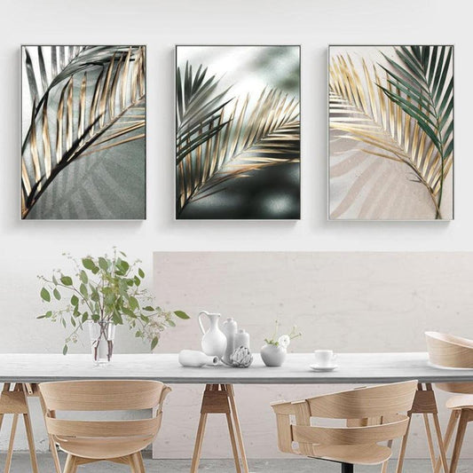 Golden Palm Leaf Plant Canvas Painting Botanical Nordic Wall Art Poster Print Scandinavian Decoration Picture Artwork Home Decor - Fansee Australia