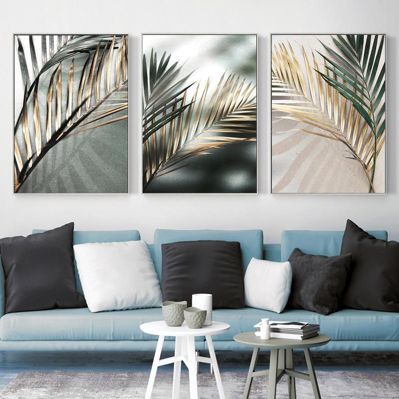 Golden Palm Leaf Plant Canvas Painting Botanical Nordic Wall Art Poster Print Scandinavian Decoration Picture Artwork Home Decor - Fansee Australia
