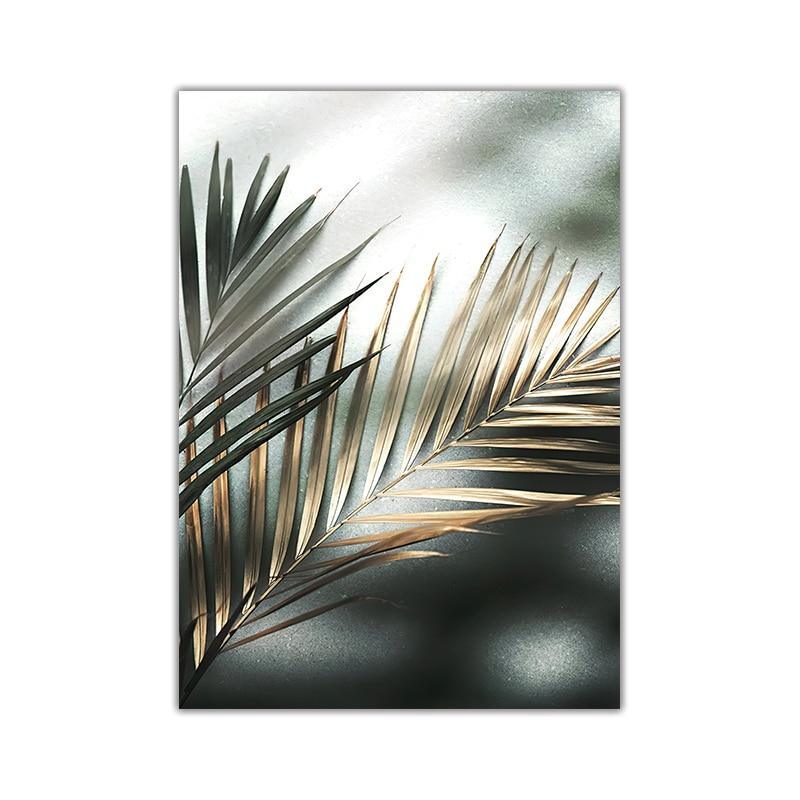Golden Palm Leaf Plant Canvas Painting Botanical Nordic Wall Art Poster Print Scandinavian Decoration Picture Artwork Home Decor - Fansee Australia