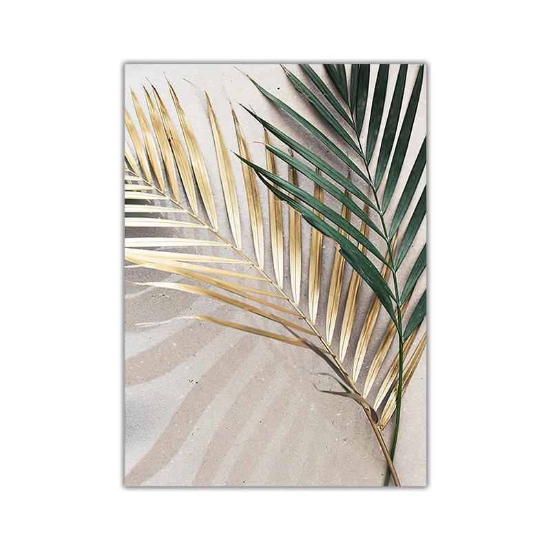 Golden Palm Leaf Plant Canvas Painting Botanical Nordic Wall Art Poster Print Scandinavian Decoration Picture Artwork Home Decor - Fansee Australia