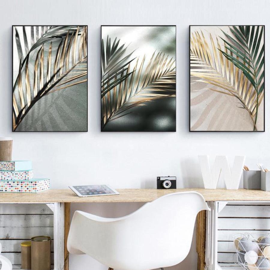 Golden Palm Leaf Plant Canvas Painting Botanical Nordic Wall Art Poster Print Scandinavian Decoration Picture Artwork Home Decor - Fansee Australia