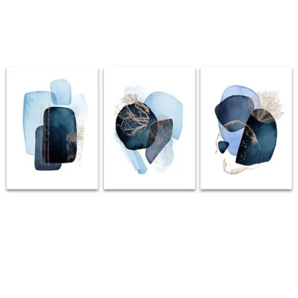 3 Piece Gorgeous Blue Abstract Framed Canvas Wall Art - Fansee Australia