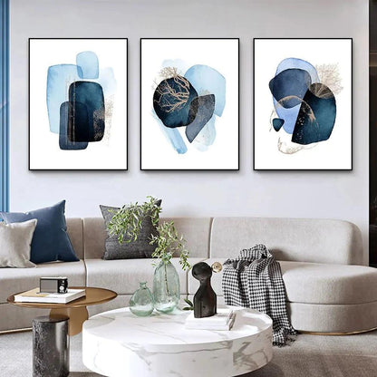 3 Piece Gorgeous Blue Abstract Framed Canvas Wall Art - Fansee Australia