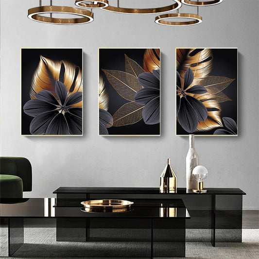 Black Golden Plant Leaf Canvas Poster Print Modern Home Decor Abstract Wall Art Painting Nordic Living Room Decoration Picture - Fansee Australia