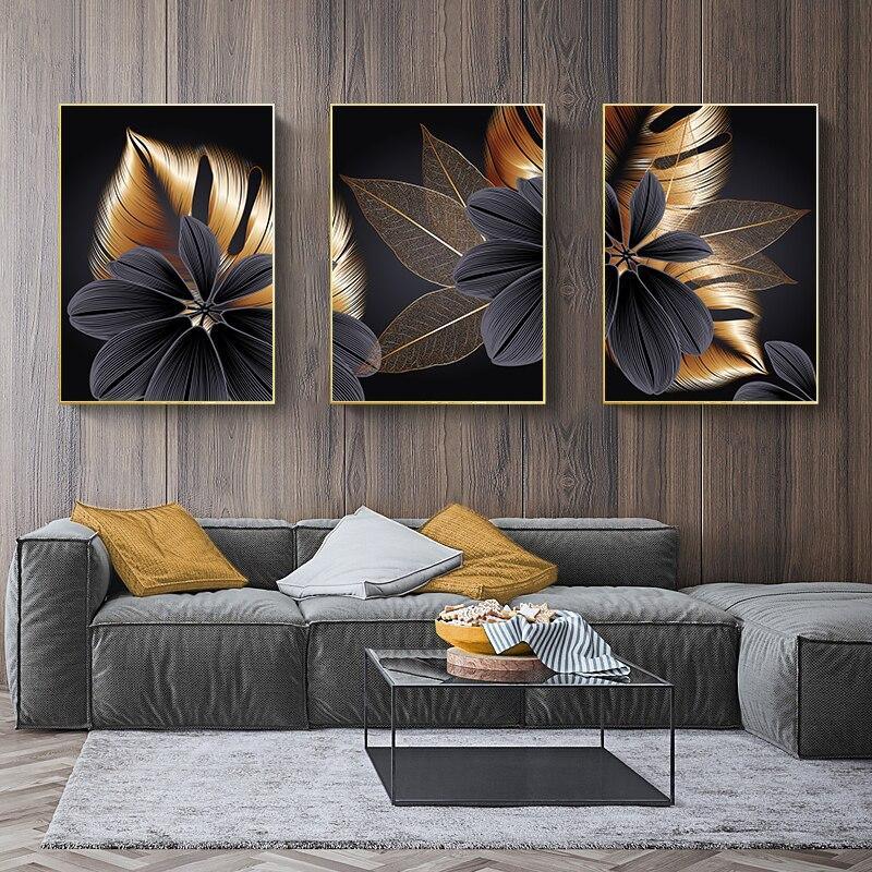 Black Golden Plant Leaf Canvas Poster Print Modern Home Decor Abstract Wall Art Painting Nordic Living Room Decoration Picture - Fansee Australia