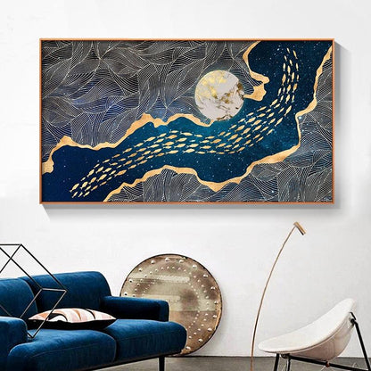 Golden Fish In Moon Canvas Wall Art Prints - Fansee Australia