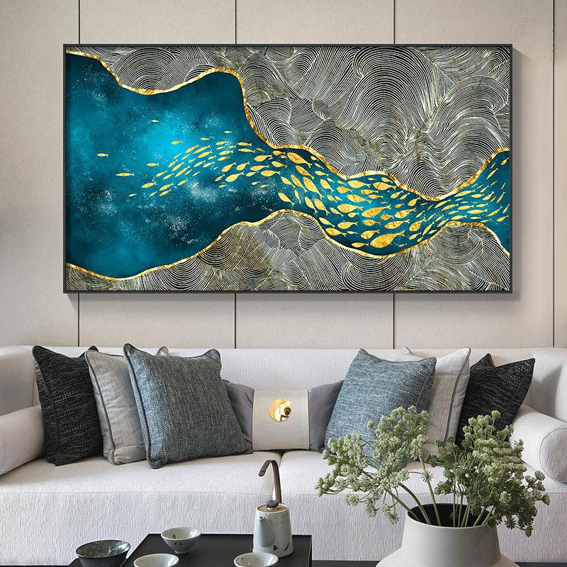 Golden Fish In Moon Canvas Wall Art Prints - Fansee Australia