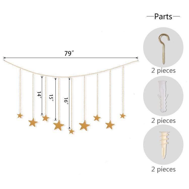 9Pcs Wood Gold Star Garland Wall Decoration Set - Fansee Australia