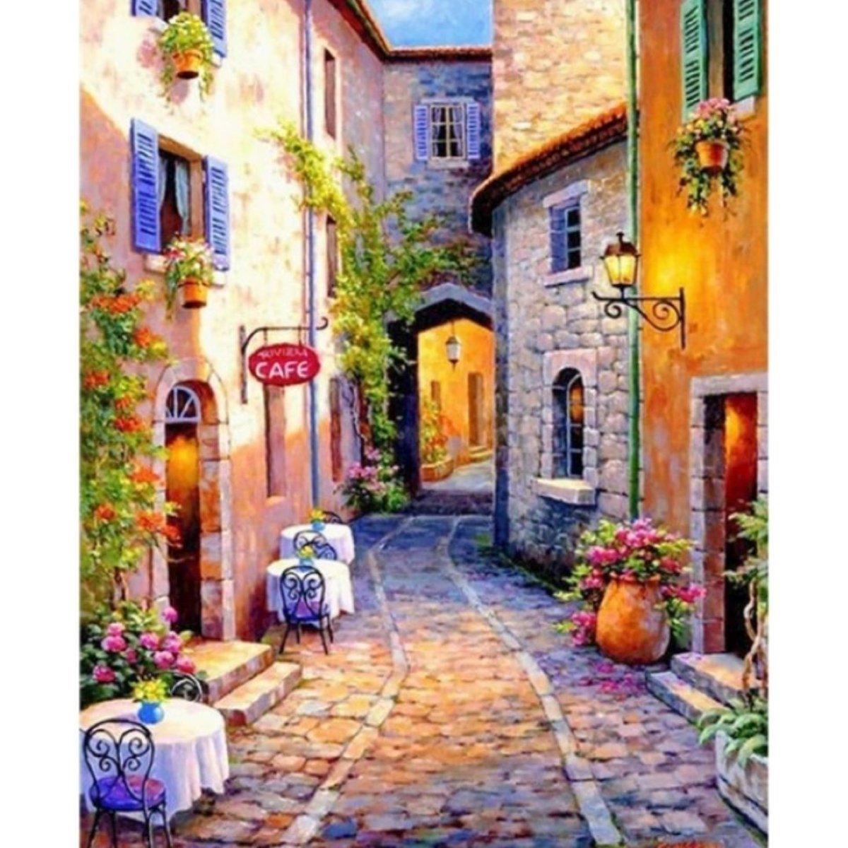 A Street In Italy Paint By Numbers Kit (40x50cm Framed Canvas) - Fansee Australia