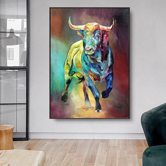 Abstract Colorful Bull Canvas Print Wall Art (70x90cm) - Fansee Australia