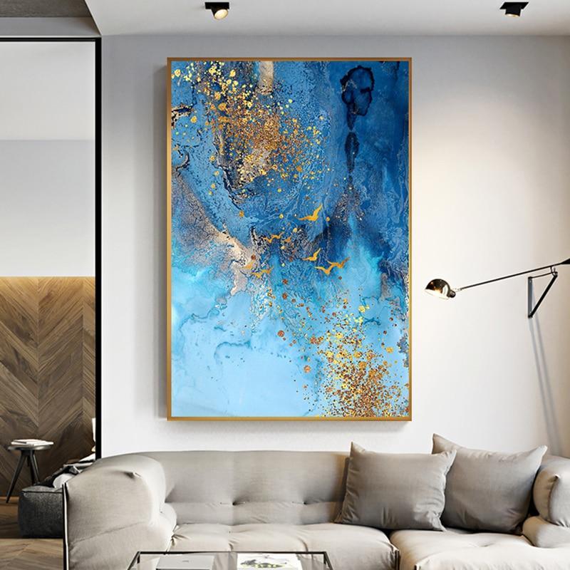 Golden Blue Sea Abstract Canvas Art (Canvas Print 60x90cm) - Fansee Australia