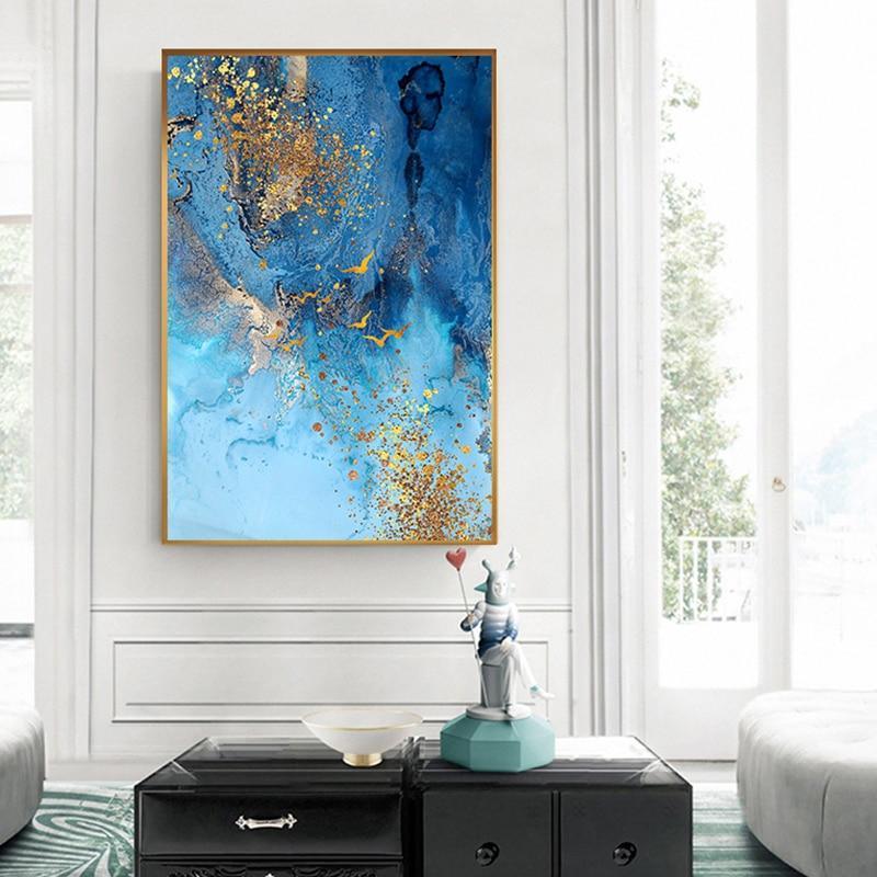 Golden Blue Sea Abstract Canvas Art (Canvas Print 60x90cm) - Fansee Australia