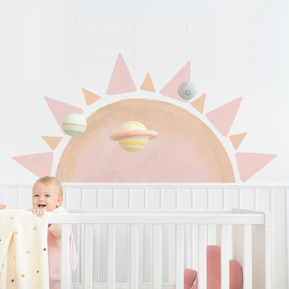 Beautiful Watercolour Pink Half Sun Removable Wall Sticker - artwallmelbourne