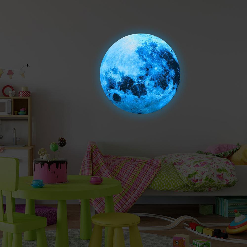 Glow In The Dark Luminous Moon 3D Wall Stickers - Blue - Fansee Australia