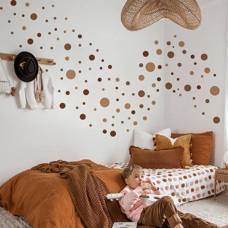 Brown Boho Polka Dots Removable Wall Stickers - Fansee Australia