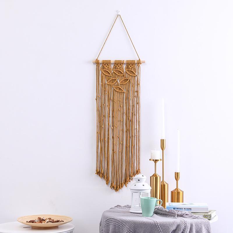 Leaf Design Wall Hanging Macrame with Tassels - Brown - Fansee Australia