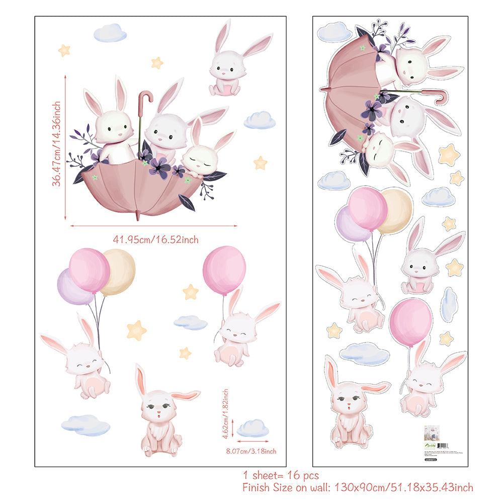 Bunnies On Umbrella Removable Nursery Wall Stickers - artwallmelbourne