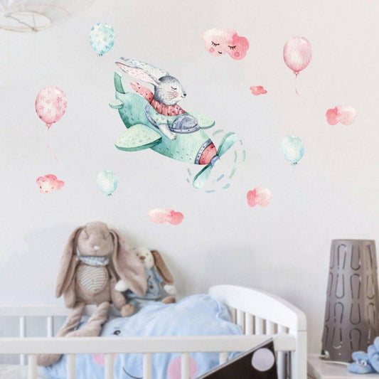 Bunny Flying Aeroplane Wall Stickers - Fansee Australia