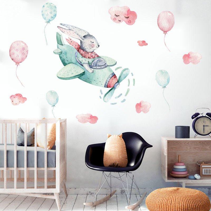 Bunny Flying Aeroplane Wall Stickers - Fansee Australia