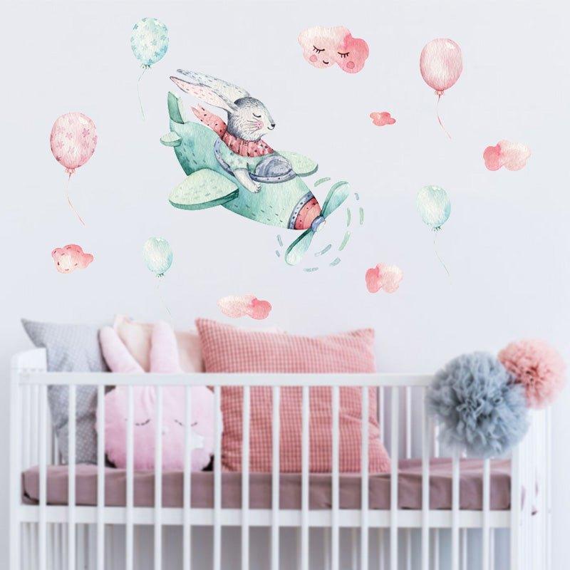 Bunny Flying Aeroplane Wall Stickers - Fansee Australia