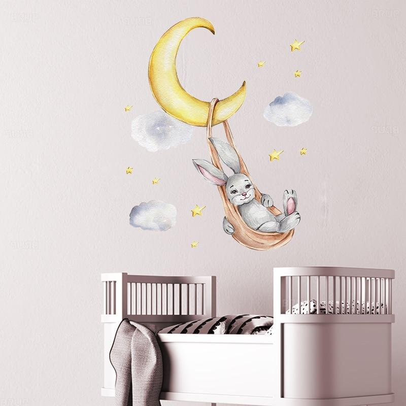 Bunny Swinging On The Moon Wall Decals - Fansee Australia