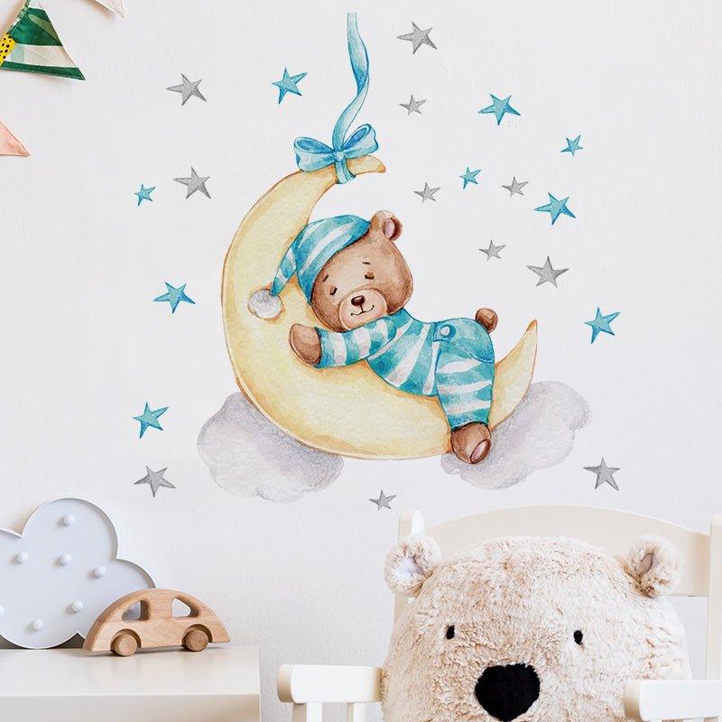 Cute Baby Bear Sleeping On Moon Wall Stickers - Fansee Australia