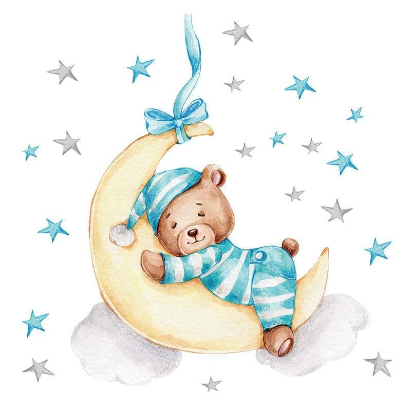 Cute Baby Bear Sleeping On Moon Wall Stickers - Fansee Australia